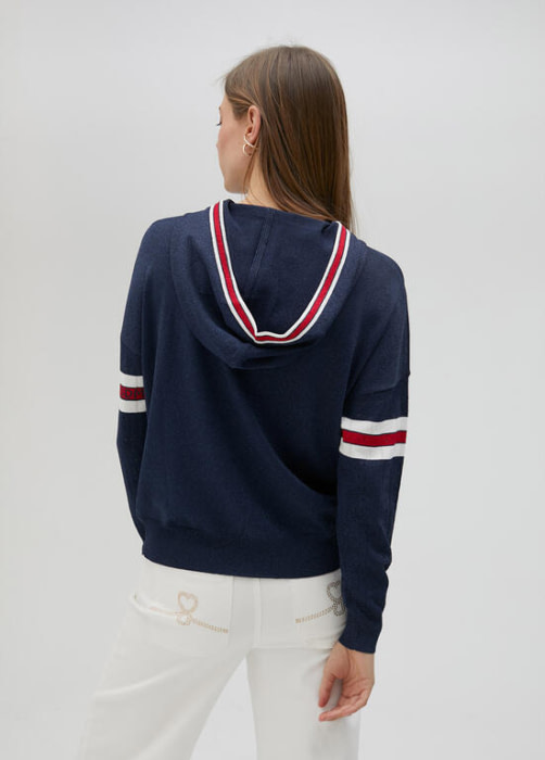 LOLA CASADEMUNT chaqueta con capucha azul con  franjas rojo y blanco - 5