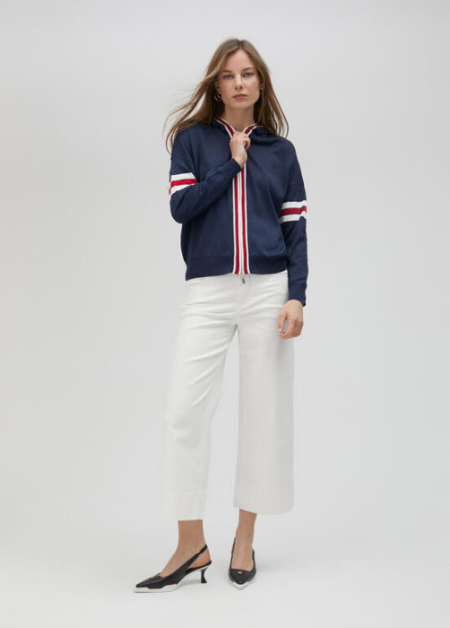 LOLA CASADEMUNT chaqueta con capucha azul con  franjas rojo y blanco - 6