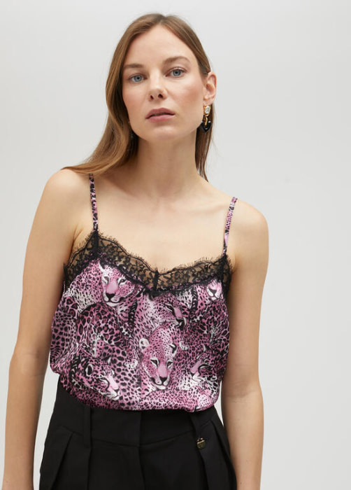 LOLA CASADEMUNT top lencero en animal print fucsia y negro - 2