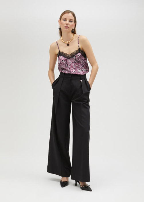 LOLA CASADEMUNT top lencero en animal print fucsia y negro - 7