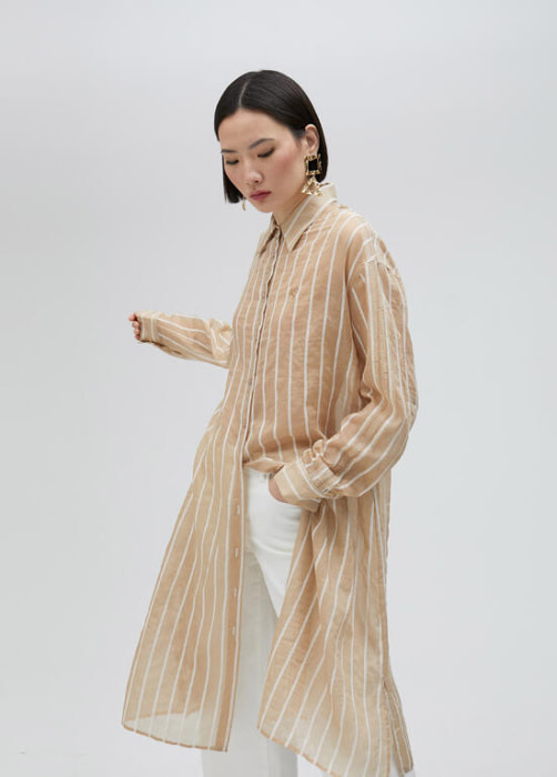 LOLA CASADEMUNT camisa larga en rayas beige y  blanco - 2