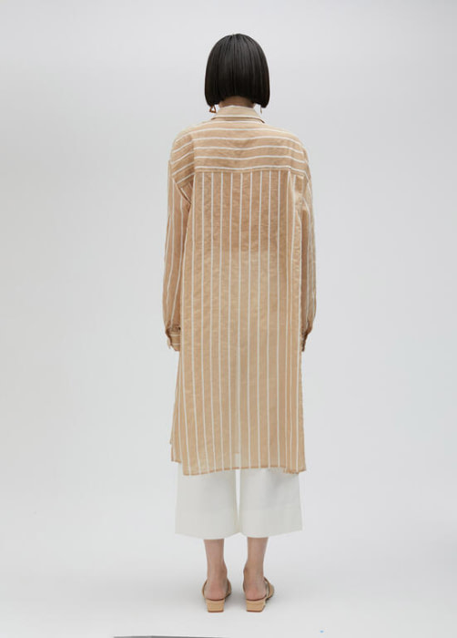 LOLA CASADEMUNT camisa larga en rayas beige y  blanco - 5