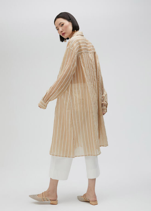 LOLA CASADEMUNT camisa larga en rayas beige y  blanco - 6