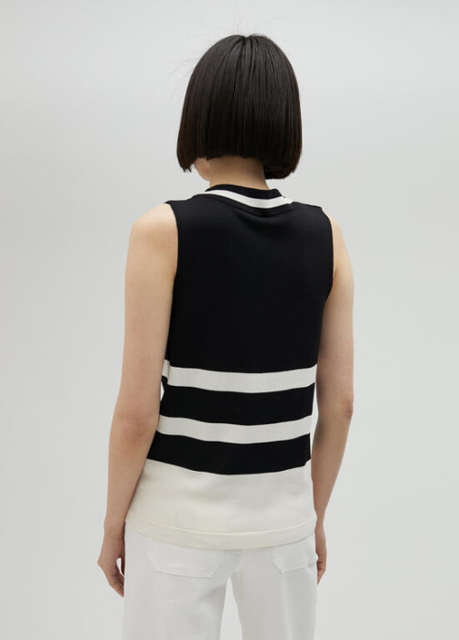LOLA CASADEMUNT top escote pico blanco y negro  con rayas - 3