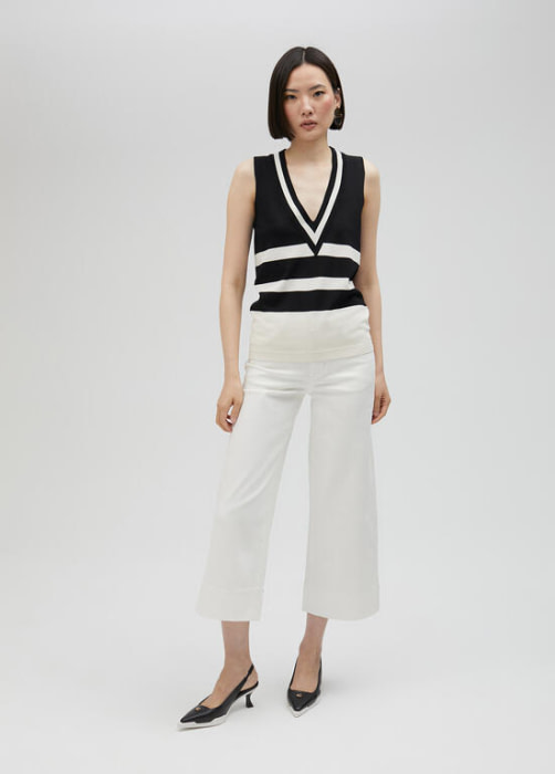 LOLA CASADEMUNT top escote pico blanco y negro  con rayas - 5