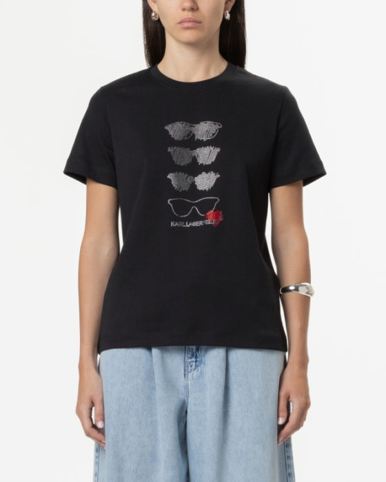 KARL LAGERFELD camiseta negra manga corta  gafas con strass - 1