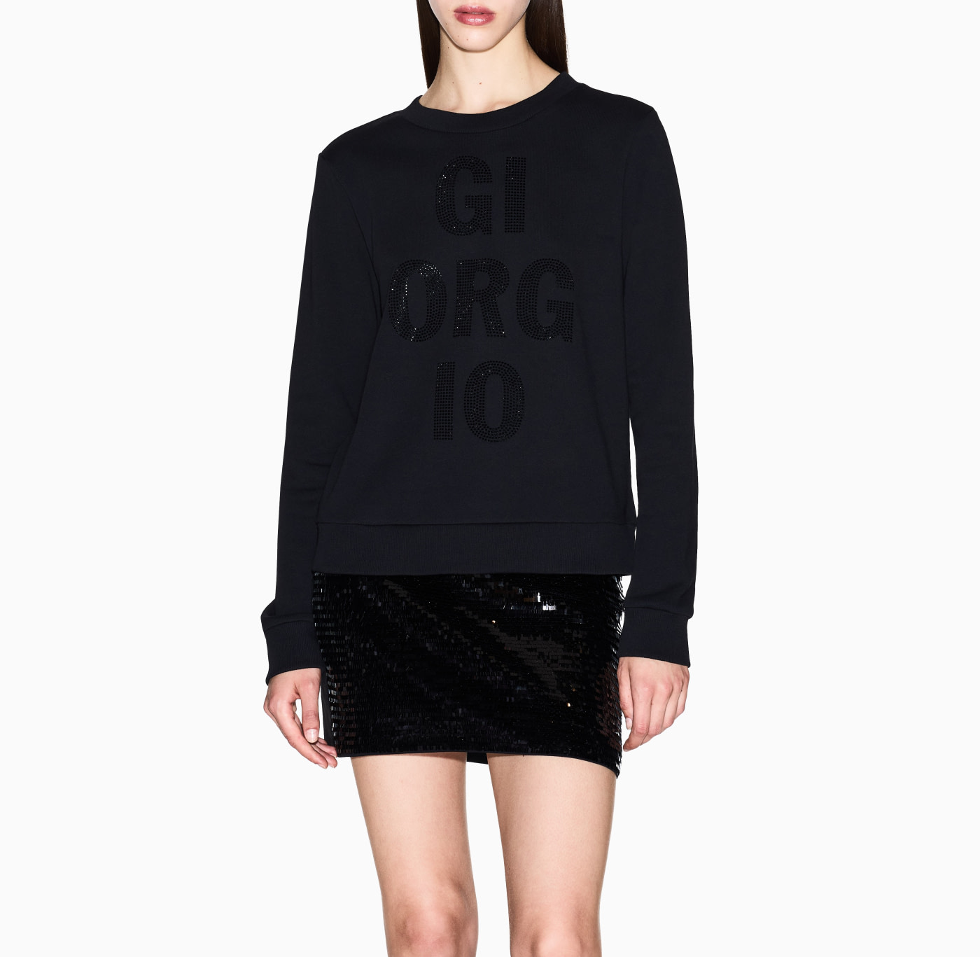 ARMANI EXCHANGE sudadera negra con logo en  swarovski