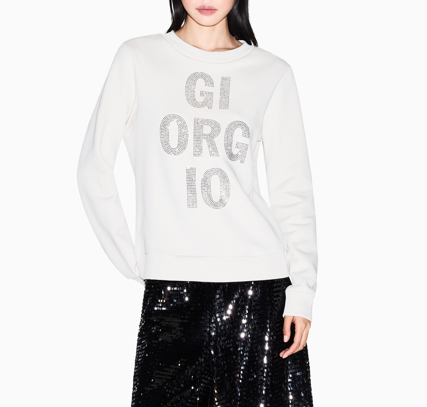 ARMANI EXCHANGE sudadera color hielo con logo en  swarovski