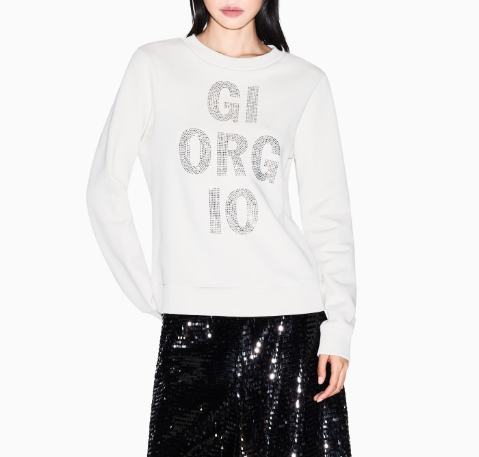 ARMANI EXCHANGE sudadera color hielo con logo en  swarovski - 1