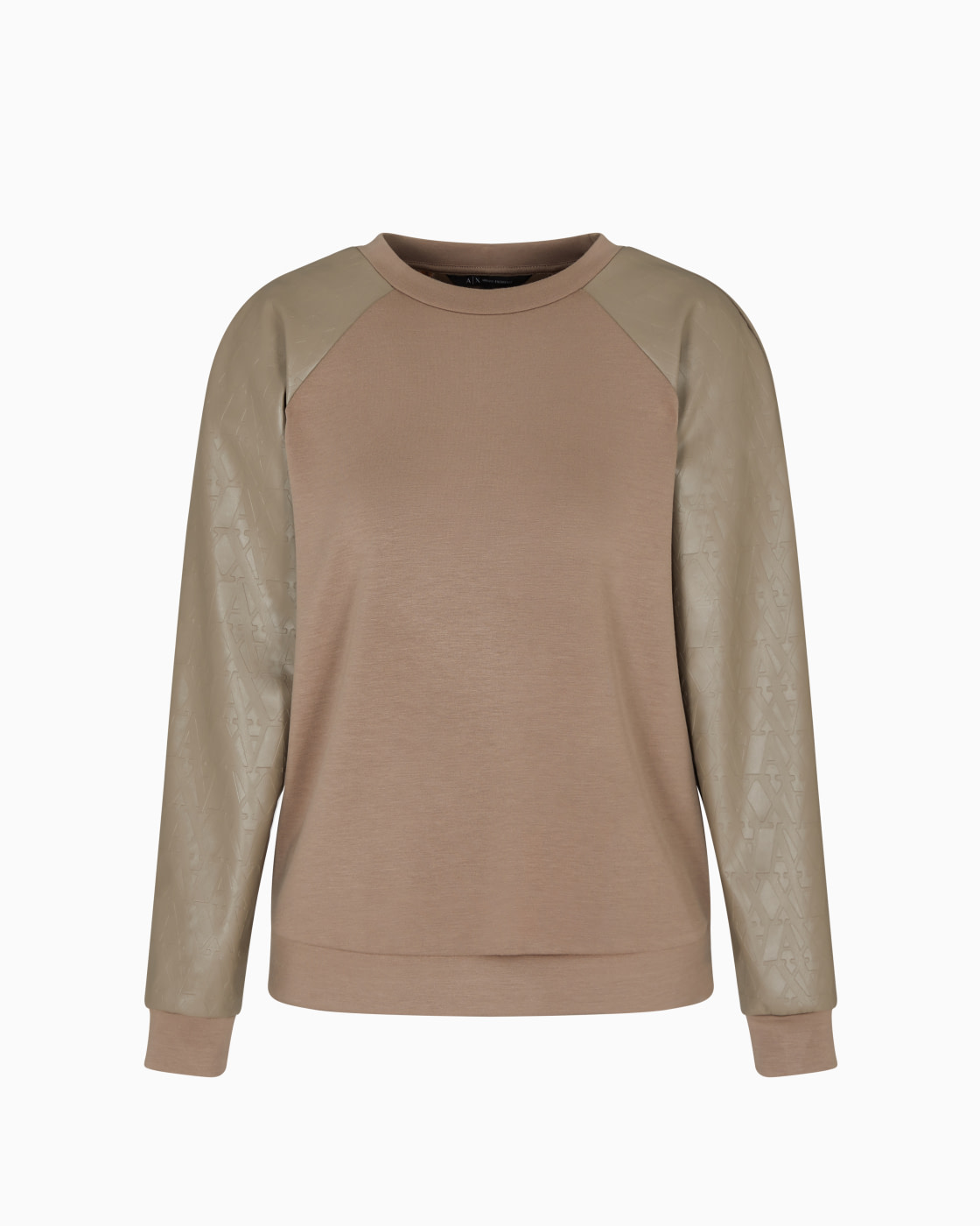 ARMANI EXCHANGE sudadera visón con logo en ecopiel en las mangas