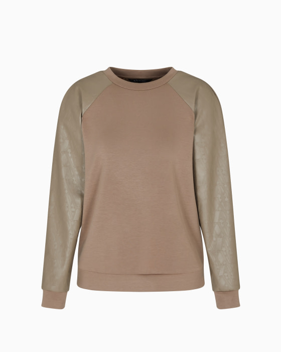 ARMANI EXCHANGE sudadera visón con logo en ecopiel en las mangas