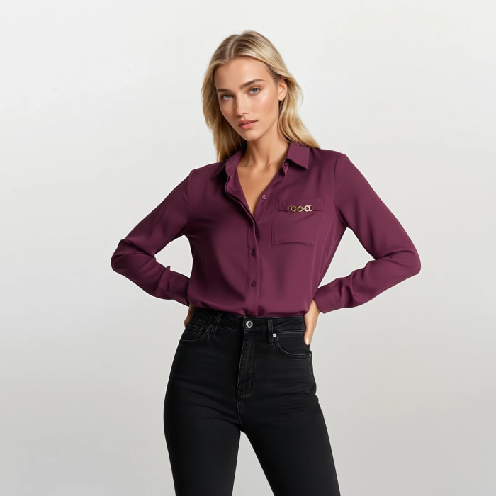 KOCCA camisa color vino con bolsillo con cadena - 3