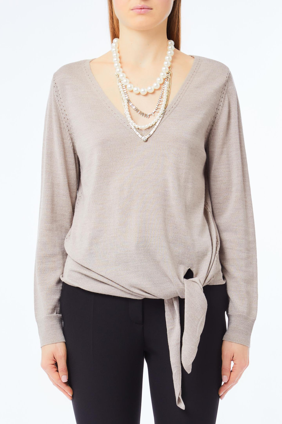 LIU·JO jersey con nudo y collar beige