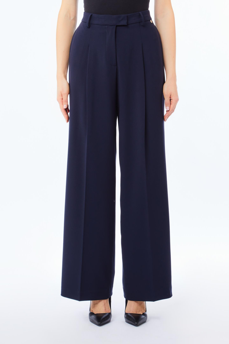 LIU·JO pantalón ancho azul marino con pinzas