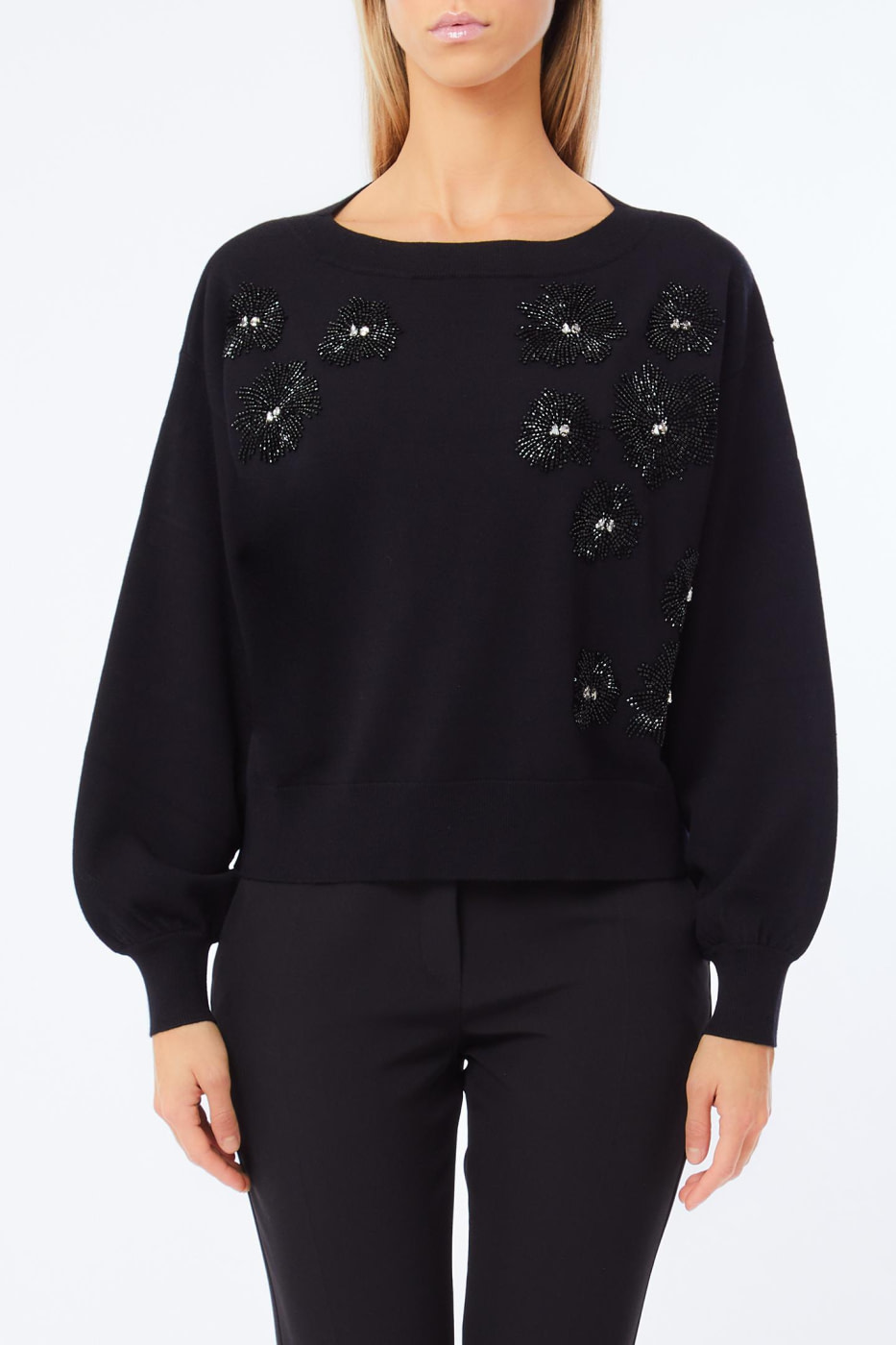 LIU·JO jersey negro con flores en paillet