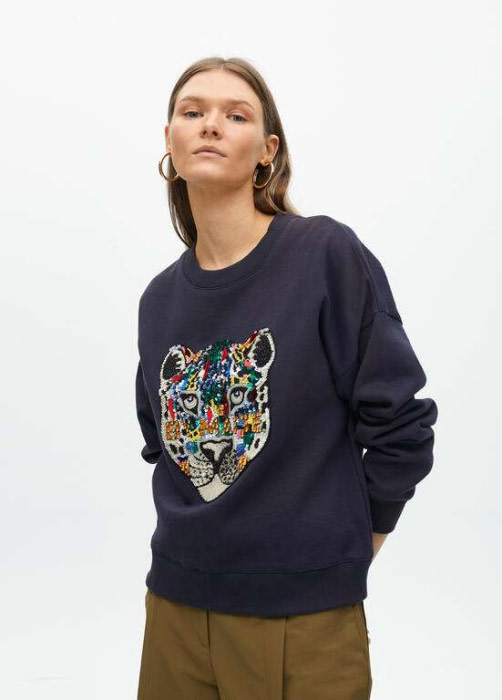 LOLA CASADEMUNT by Maite sudadera azul marino con tigre en pailletes