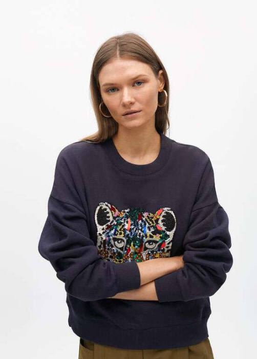 LOLA CASADEMUNT by Maite sudadera azul marino con tigre en pailletes - 2