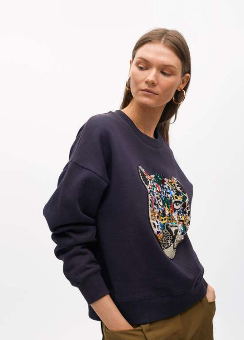 LOLA CASADEMUNT by Maite sudadera azul marino con tigre en pailletes - 3