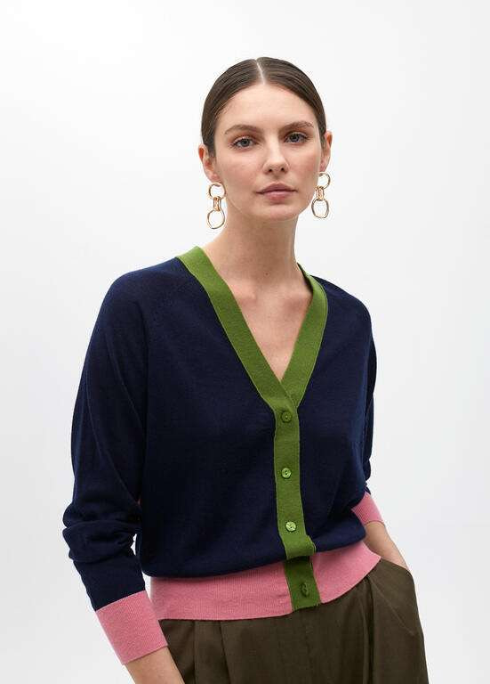LOLA CASADEMUNT by Maite chaqueta azul tinta y  rosa con vivos