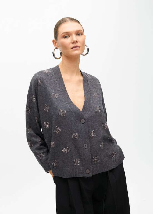 LOLA CASADEMUNT by Maite chaqueta gris con logo y aplicaciones con piedras