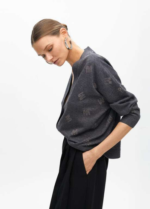 LOLA CASADEMUNT by Maite chaqueta gris con logo y aplicaciones con piedras - 2