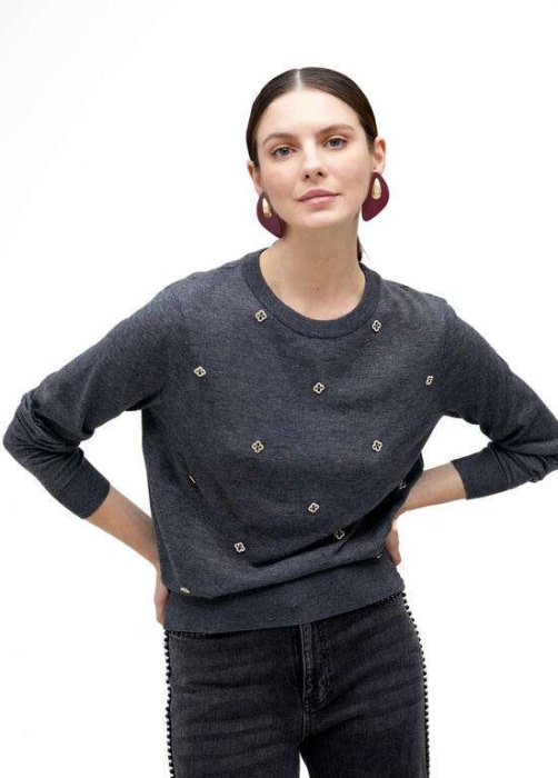 LOLA CASADEMUNT by Maite jersey gris con piedras - 3
