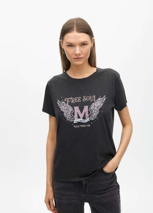 LOLA CASADEMUNT by Maite camiseta manga corta gris "FREE SOUL"