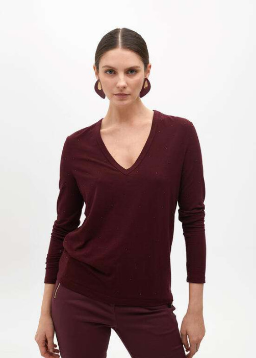 LOLA CASADEMUNT by Maite camiseta con paillet  burdeos