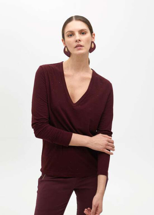 LOLA CASADEMUNT by Maite camiseta con paillet  burdeos - 2