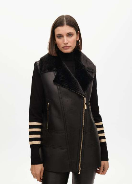 LOLA CASADEMUNT chaleco pelo y ecopiel negro
