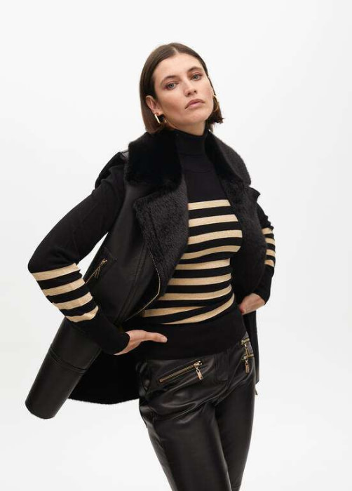 LOLA CASADEMUNT chaleco pelo y ecopiel negro - 2