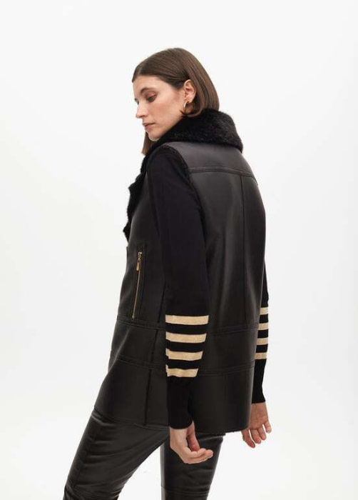 LOLA CASADEMUNT chaleco pelo y ecopiel negro - 3