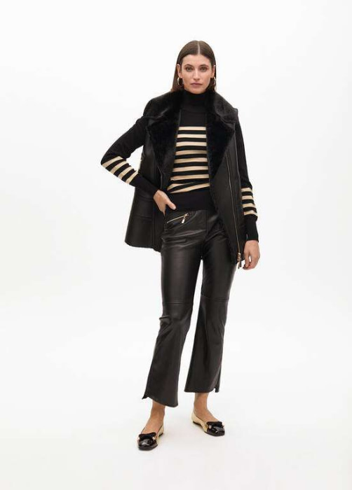 LOLA CASADEMUNT chaleco pelo y ecopiel negro - 5