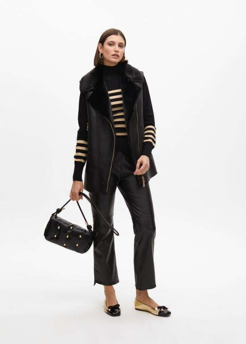 LOLA CASADEMUNT chaleco pelo y ecopiel negro - 6