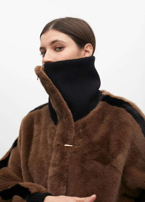 LOLA CASADEMUNT cazadora de pelo combinada marrón y negro - 2
