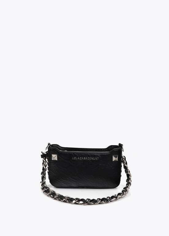 LOLA CASADEMUNT bandolera piel arrugada negro con  cadena en negro