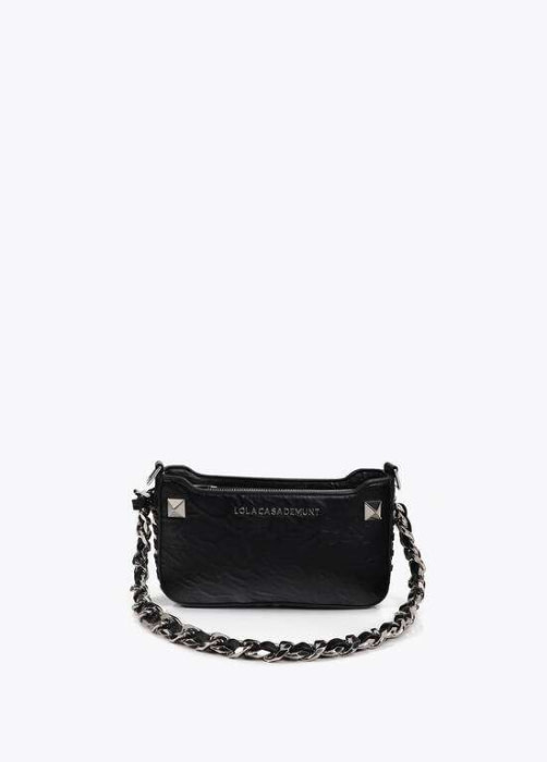 LOLA CASADEMUNT bandolera piel arrugada negro con  cadena en negro - 1