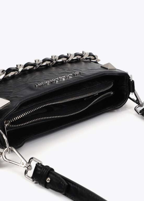 LOLA CASADEMUNT bandolera piel arrugada negro con  cadena en negro - 5