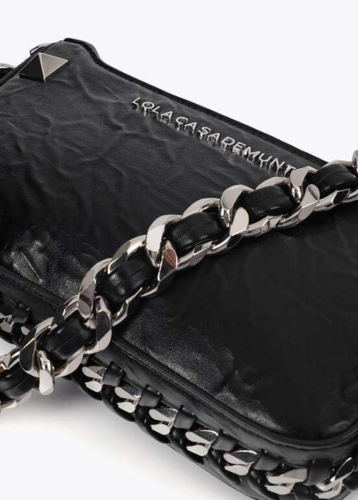 LOLA CASADEMUNT bandolera piel arrugada negro con  cadena en negro - 6