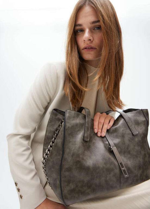 LOLA CASADEMUNT shopper piel desgastada gris - 7