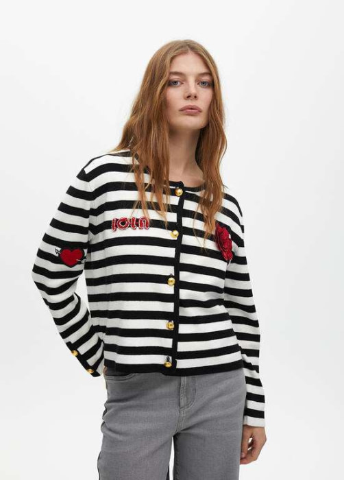 LOLA CASADEMUNT chaqueta punto en rayas negro y  blanco
