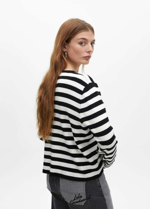 LOLA CASADEMUNT chaqueta punto en rayas negro y  blanco - 4
