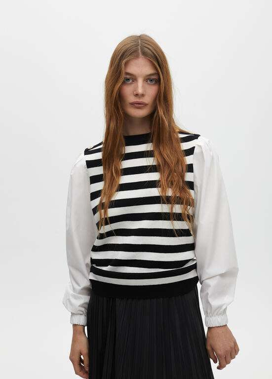 LOLA CASADEMUNT jersey rayas negro y blanco con mangas de camisa