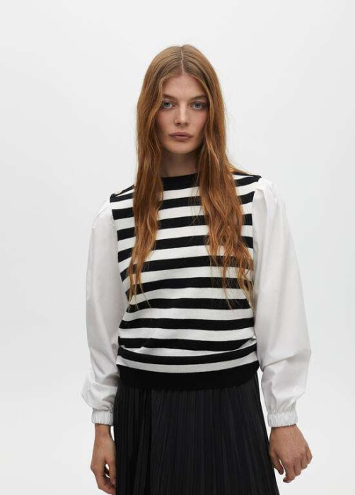 LOLA CASADEMUNT jersey rayas negro y blanco con mangas de camisa