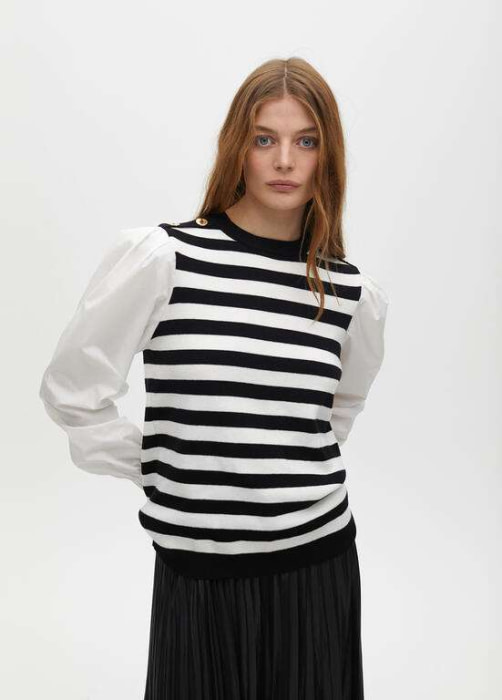 LOLA CASADEMUNT jersey rayas negro y blanco con mangas de camisa - 2