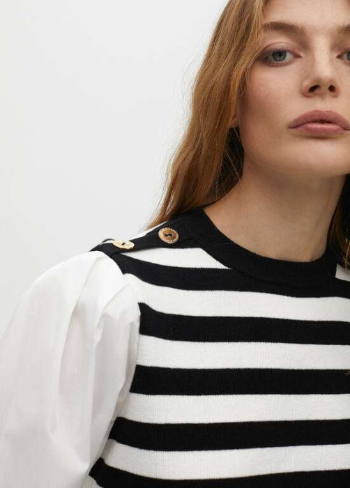 LOLA CASADEMUNT jersey rayas negro y blanco con mangas de camisa - 3