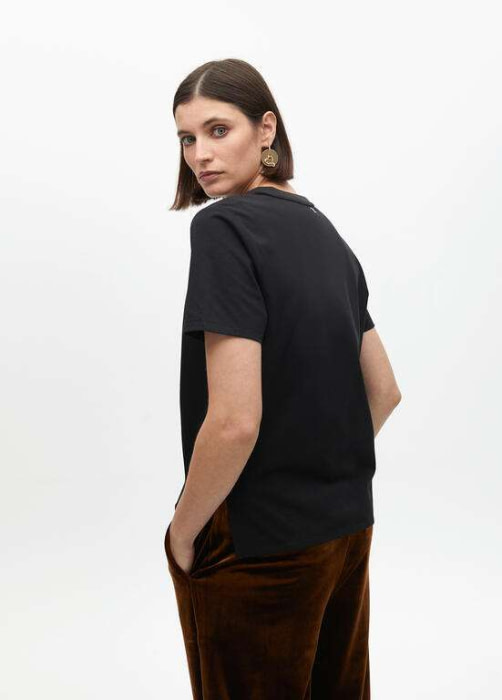 LOLA CASADEMUNT camiseta manga corta negra con  tigre en paillette - 4