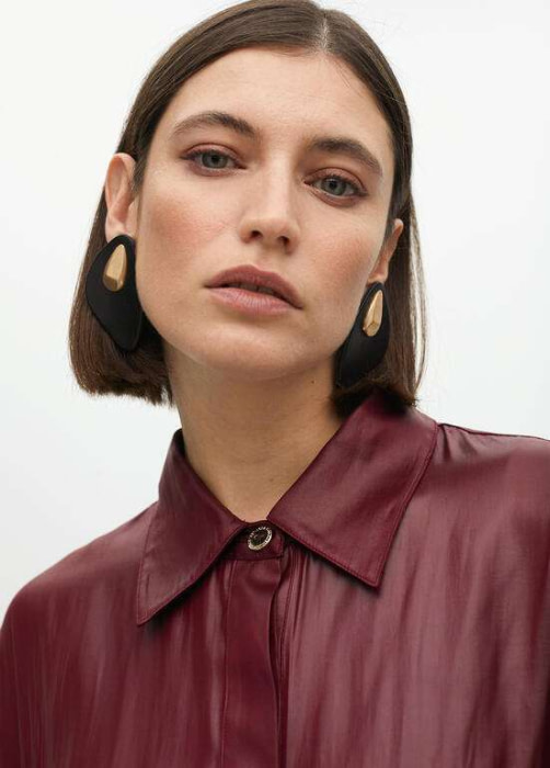 LOLA CASADEMUNT camisa plisada burdeos efecto encerado - 3