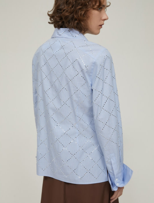 PENNYBLACK camisa raya azul y blanco con  aplicaciones - 3