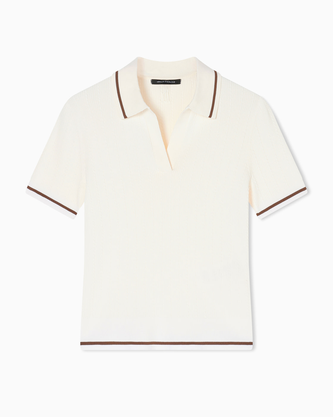 ARMANI EXCHANGE polo en canalé blanco con vivos  en marrón